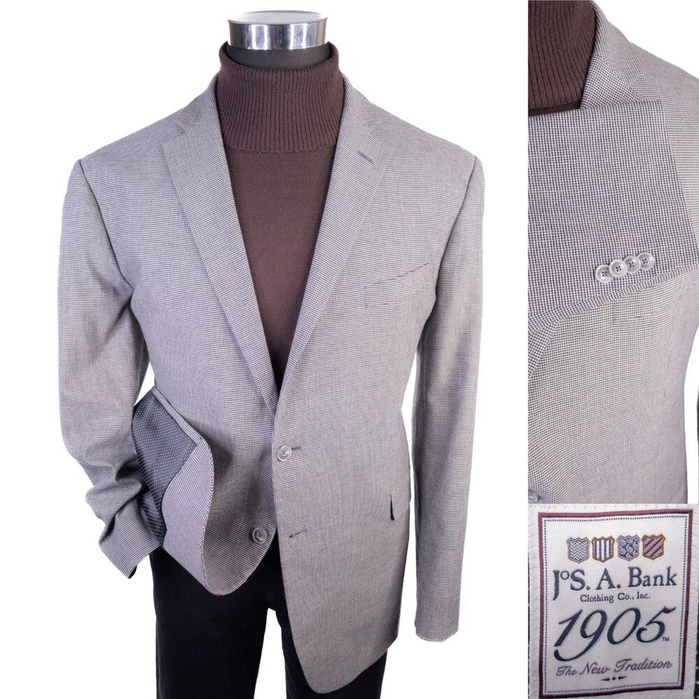 Jos A Bank 1905 Blazer Mens 46R Tailored Gray Sport Coat Jacket 2-Button Jacket